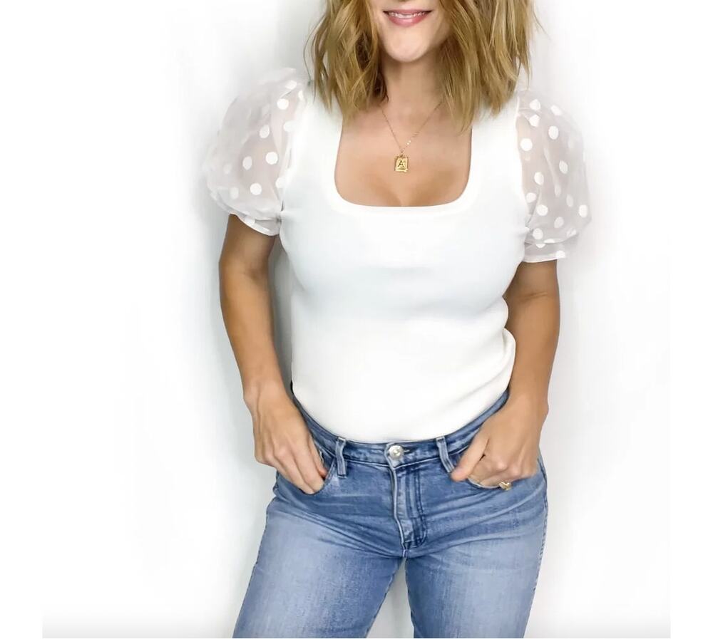 White Lace Sleeve Top